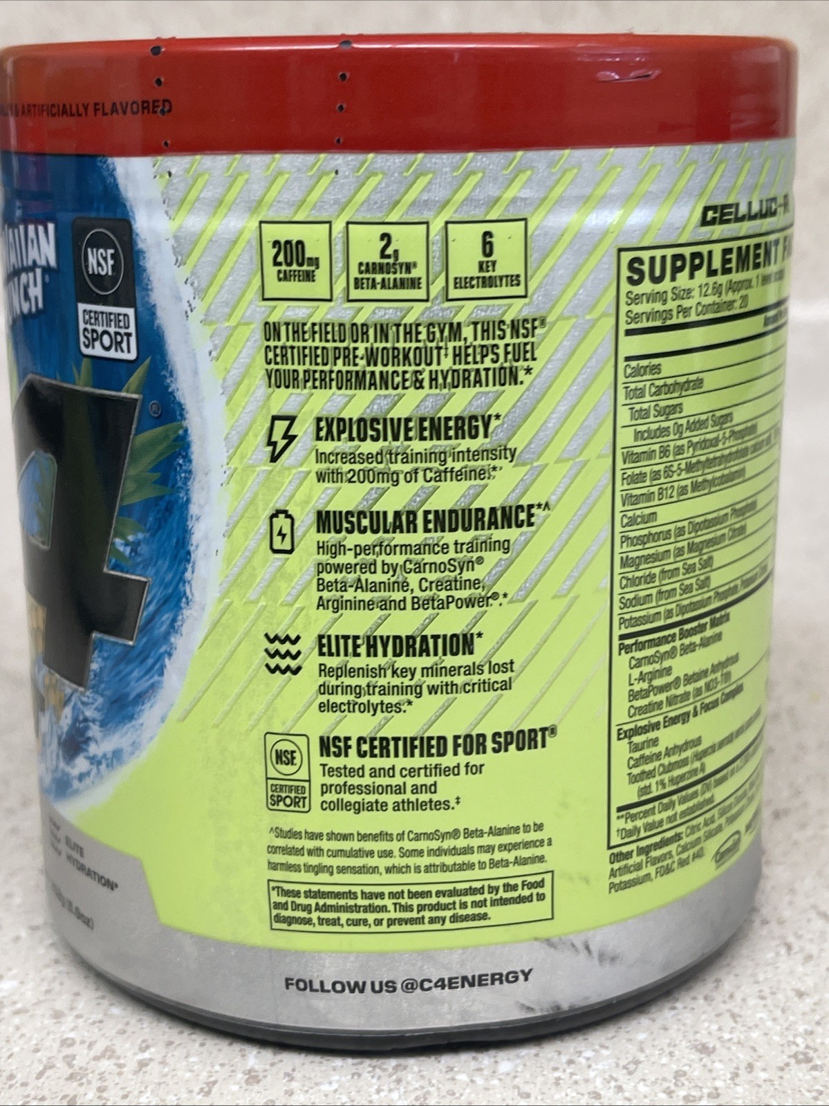 C4 Sport Pre-Workout Hawaiian Punch Fruit Juicy Red 20 Servings 8.9oz 06/2026