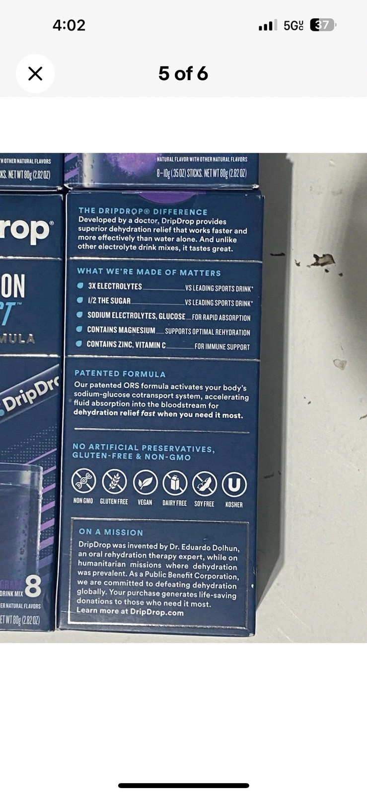 Drip Drop Hydration Drink Packets Concord Grape 2 boxes x 8 packets 16 Total
