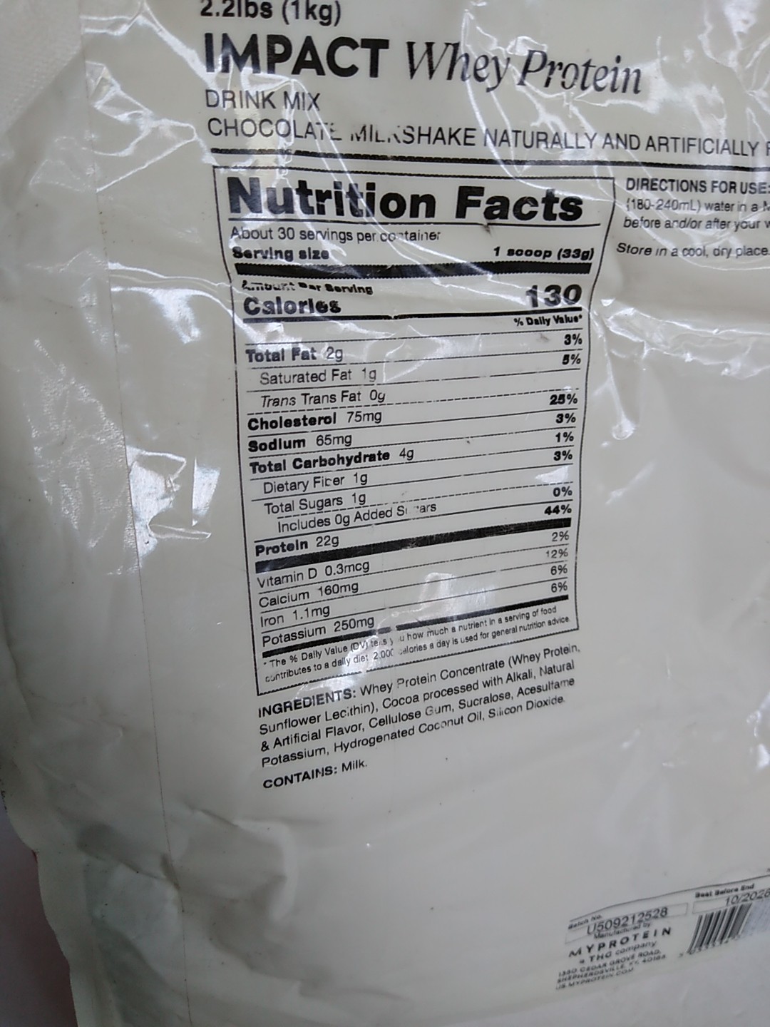 MyProtein Impact Whey Protein Isolate 2.2 Lbs Chocolate Drink Mix Exp 10/2026