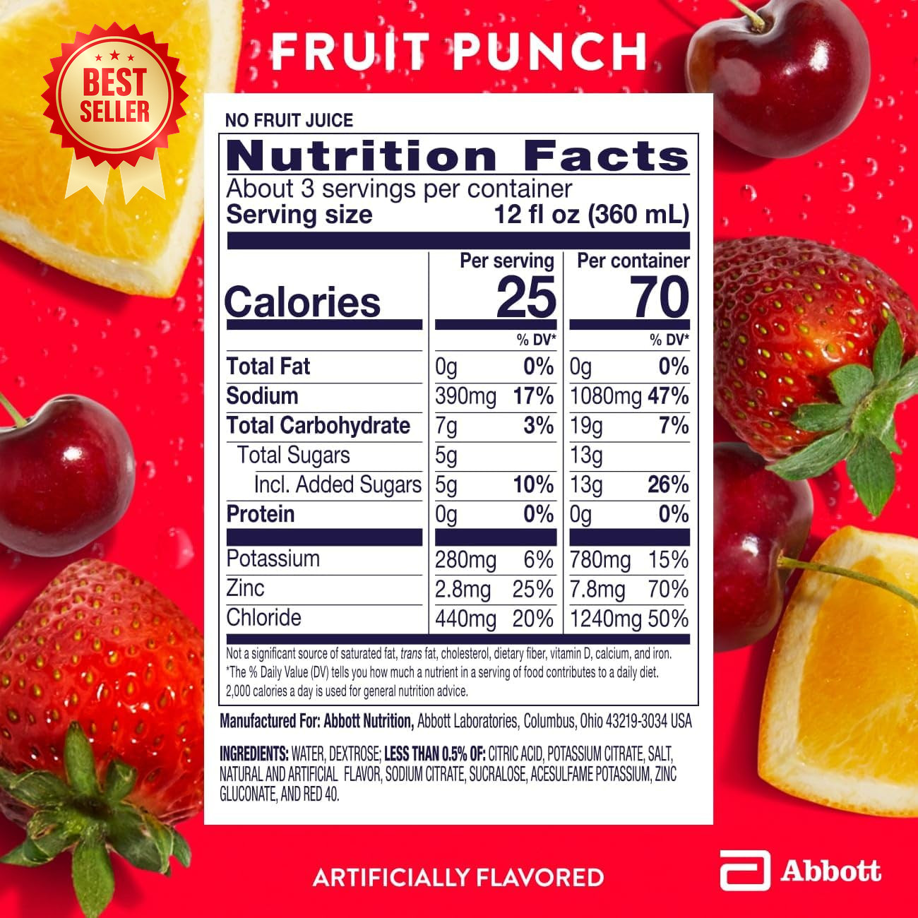 Electrolyte Drink 1L 4-Pack Fruit Punch Hydration for Kids & Adults Rehydration