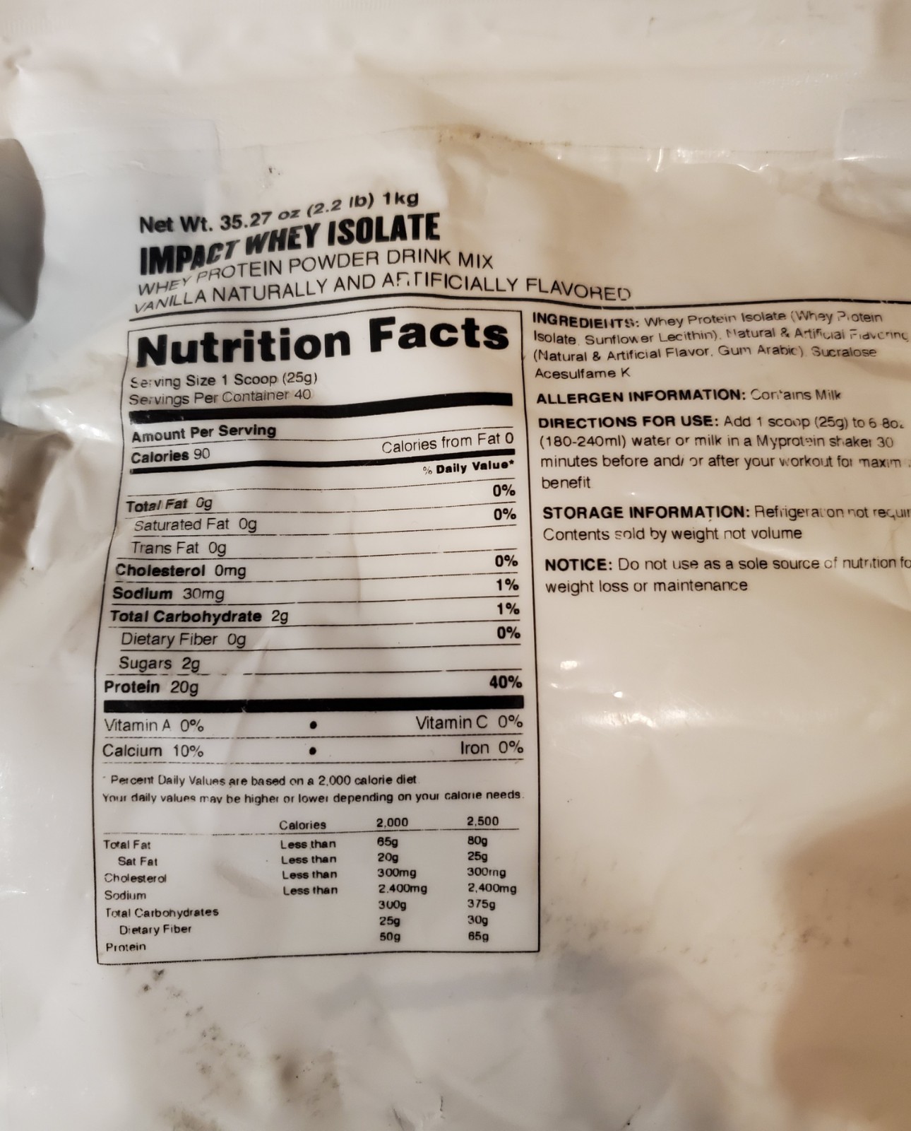 MyProtein Impact Whey Isolate Protein Powder Vanilla 2.2 lbs 40 Servings