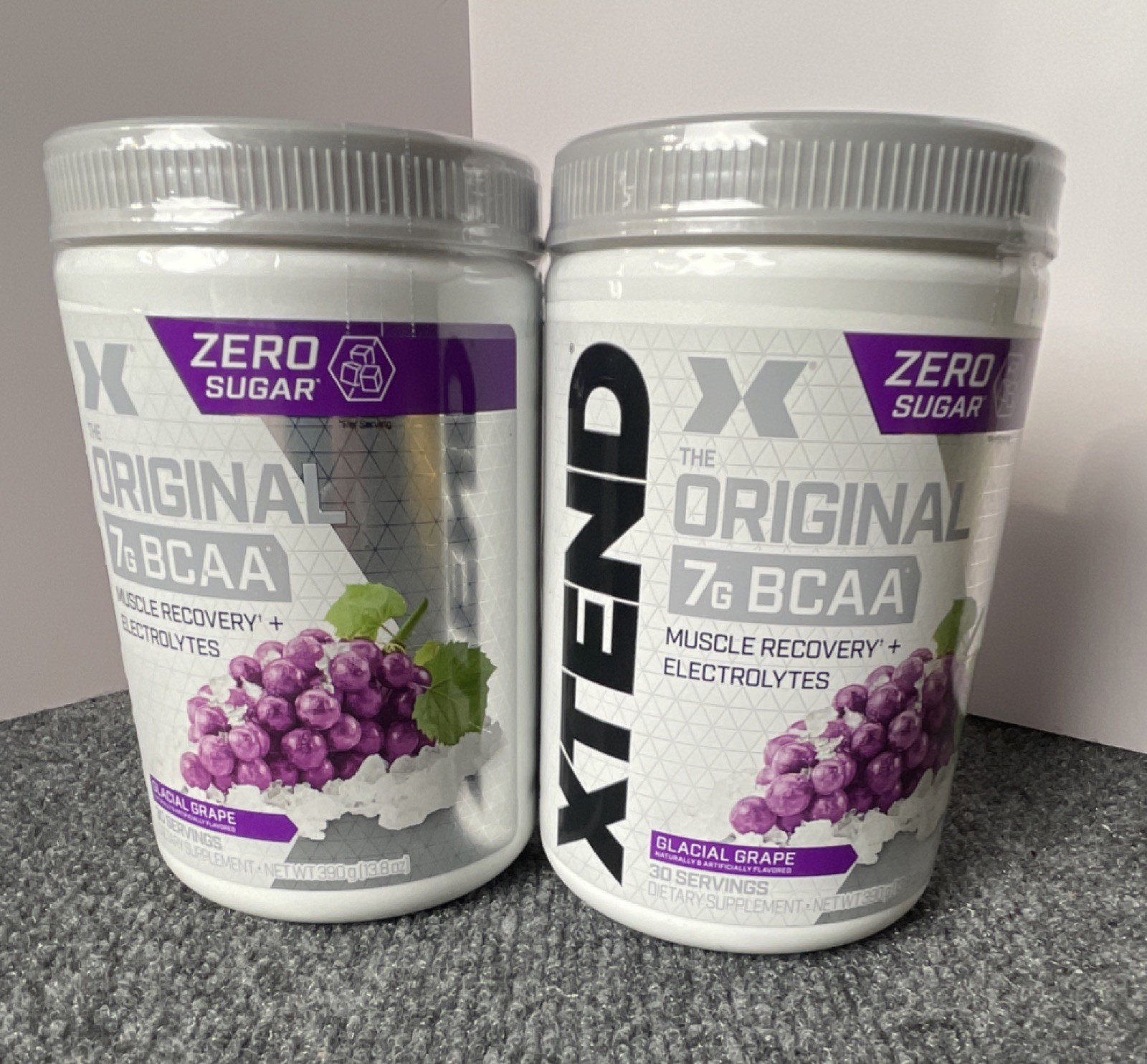 Xtend 7g BCAA Powder Glacial Grape Zero Sugar Muscle Recovery Supplement 2-Pack