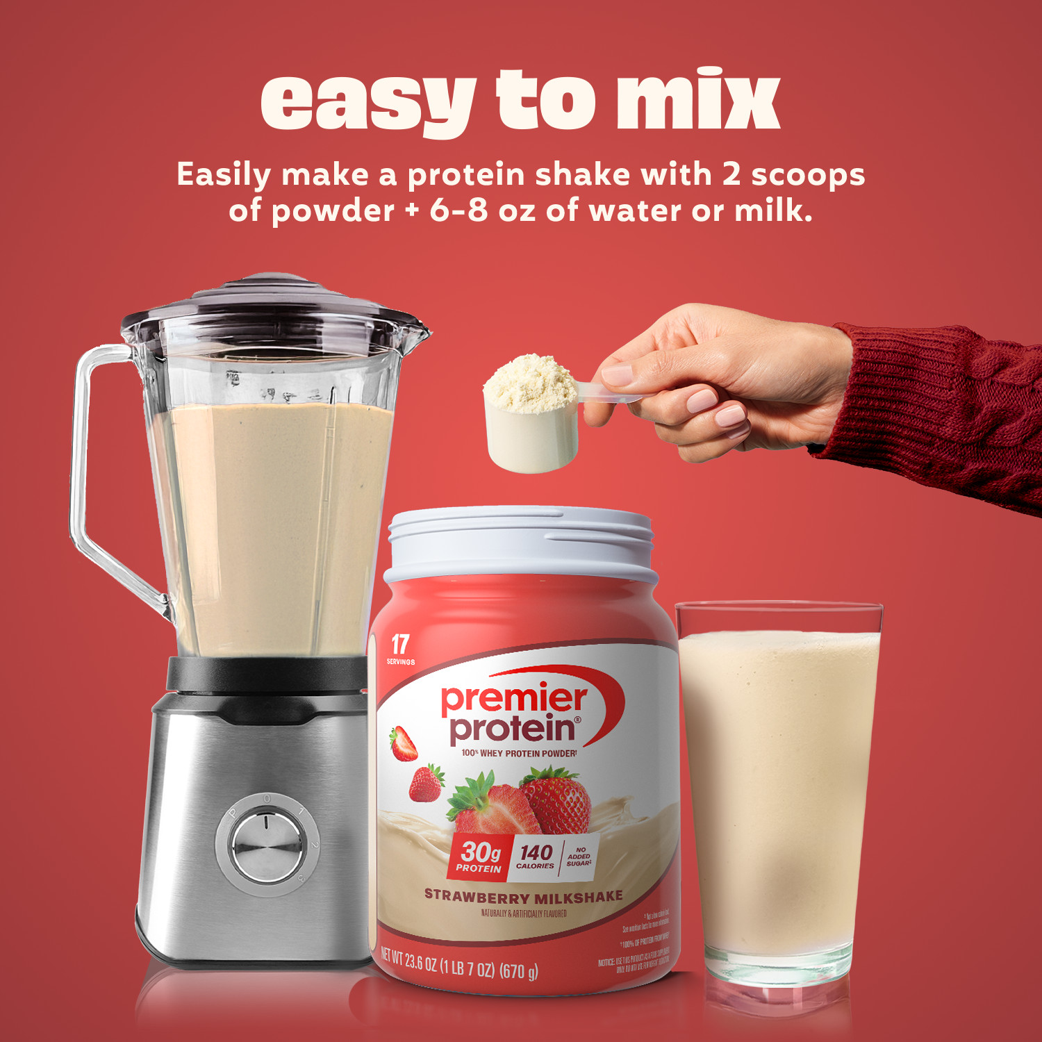 Premier Protein 100% Whey Protein Powder, Strawberry Milkshake, 30g Protein, 23.