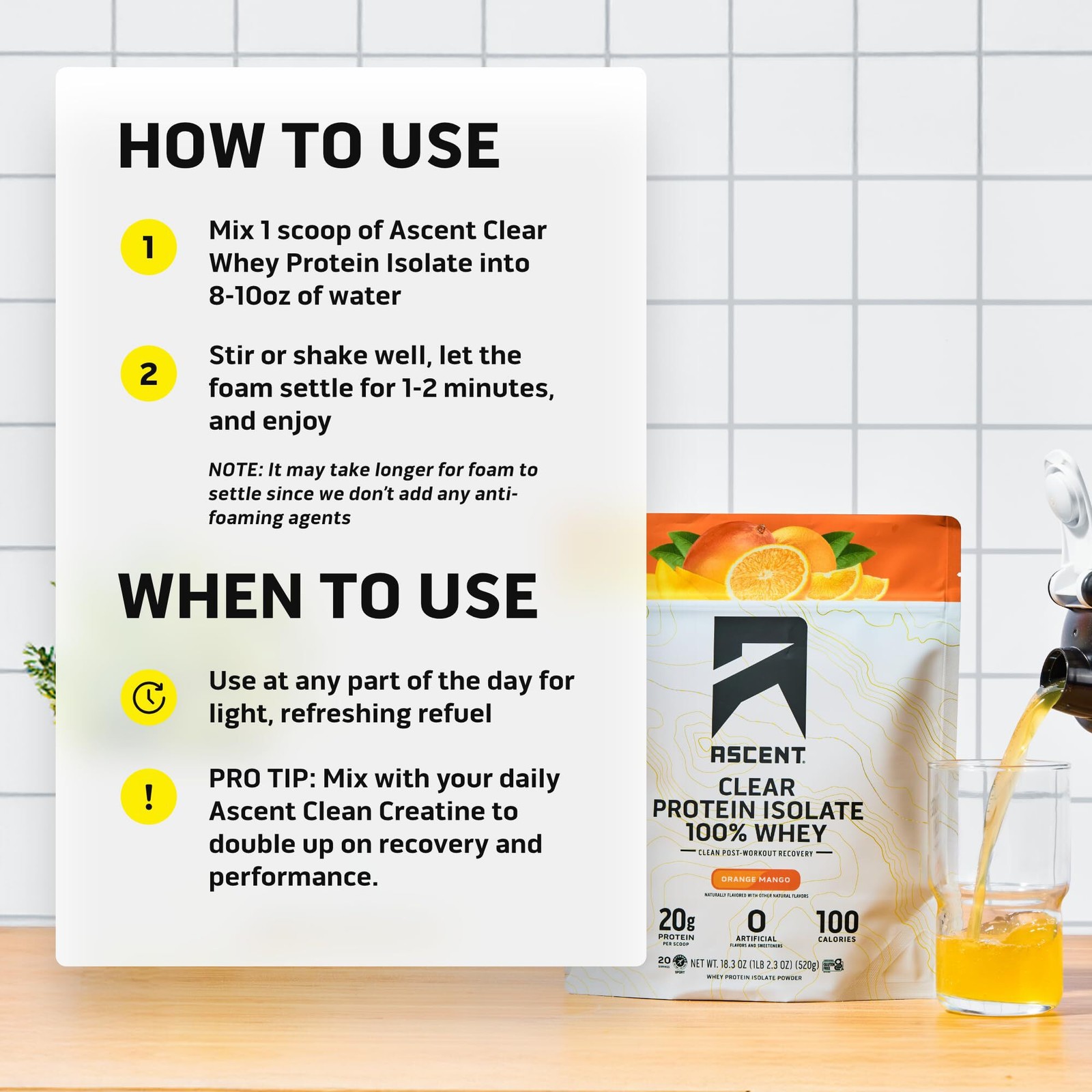 4/27 Ascent 100% Clear Whey Protein Powder Post Workout Orange Mango 20 Servings
