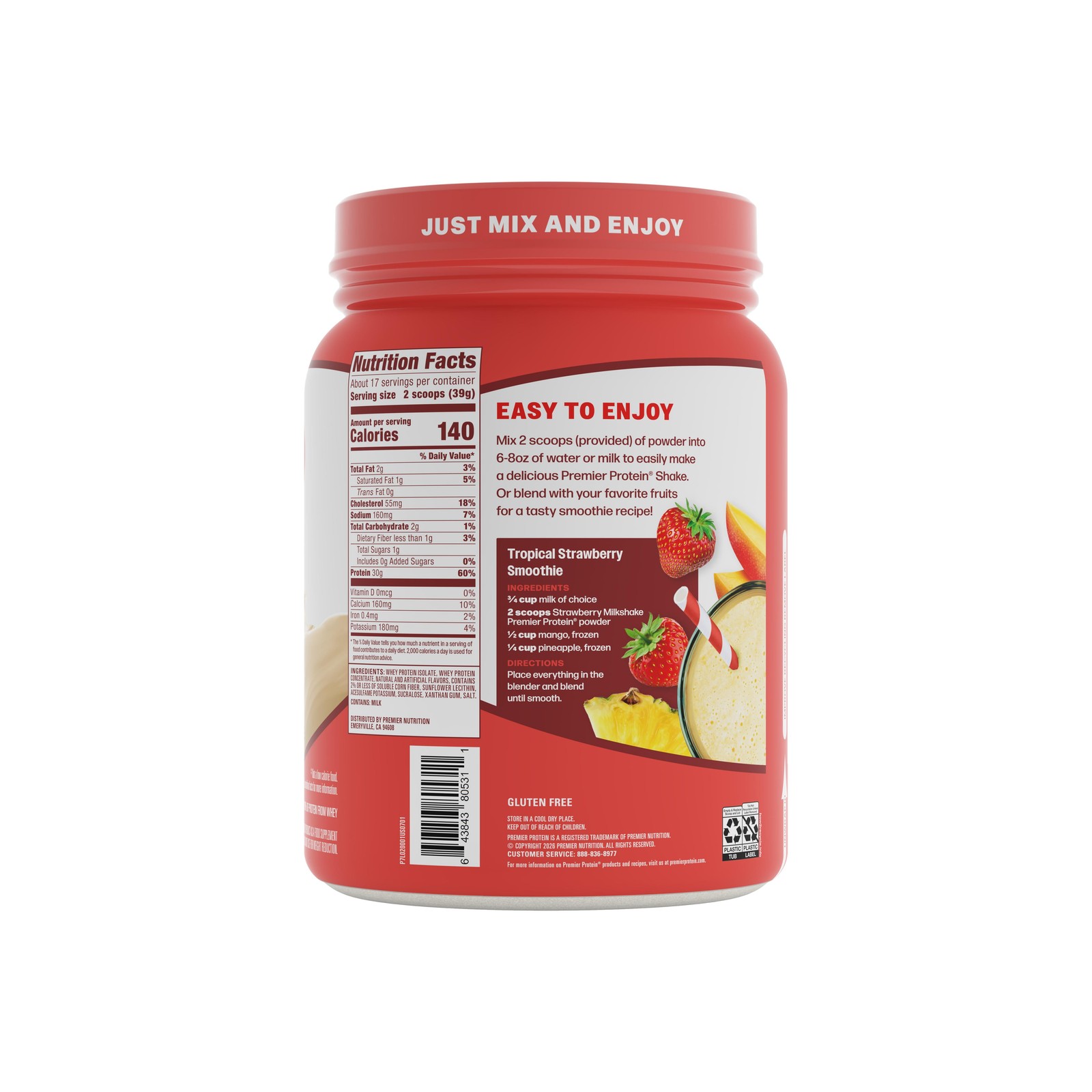 100% Whey Protein Powder, Strawberry Milkshake, 30G Protein, 23.3 Oz, 1.7 Lb