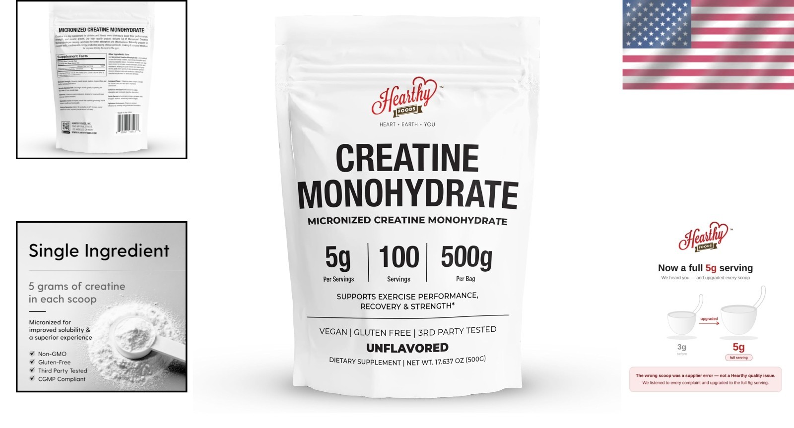 Pure Micronized Creatine Monohydrate – 500G for Athletes – Non-GMO & Gluten-Free