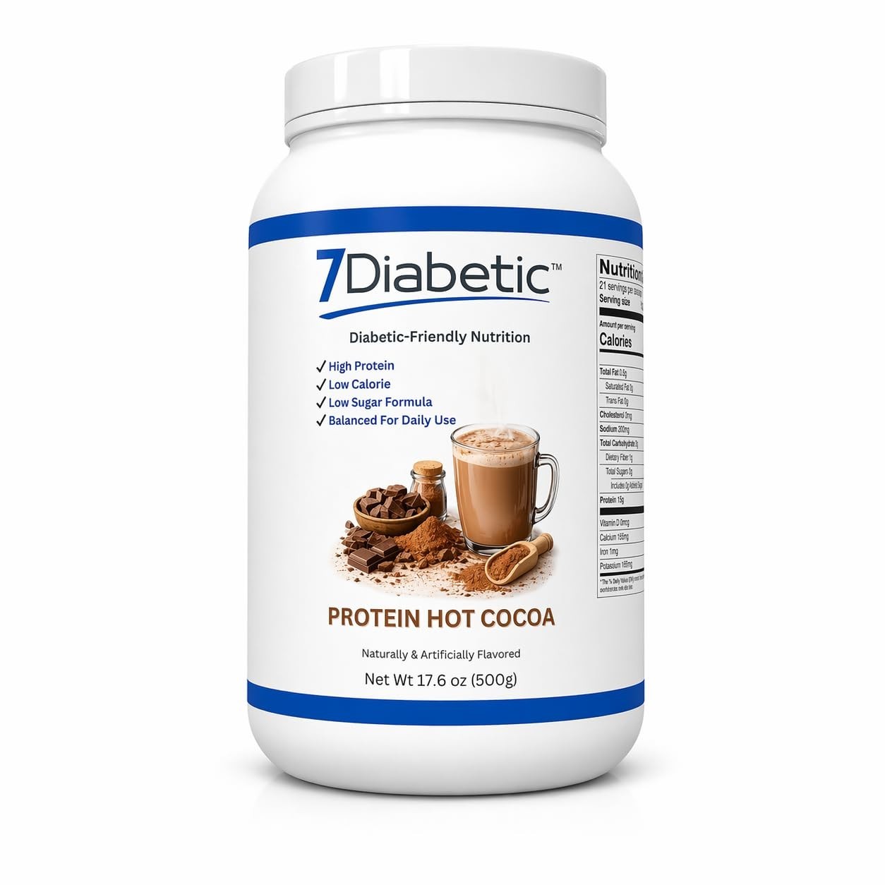 7Diabetic High Protein Hot Cocoa Powder 80 Calories 15g Protein Hot Chocolate