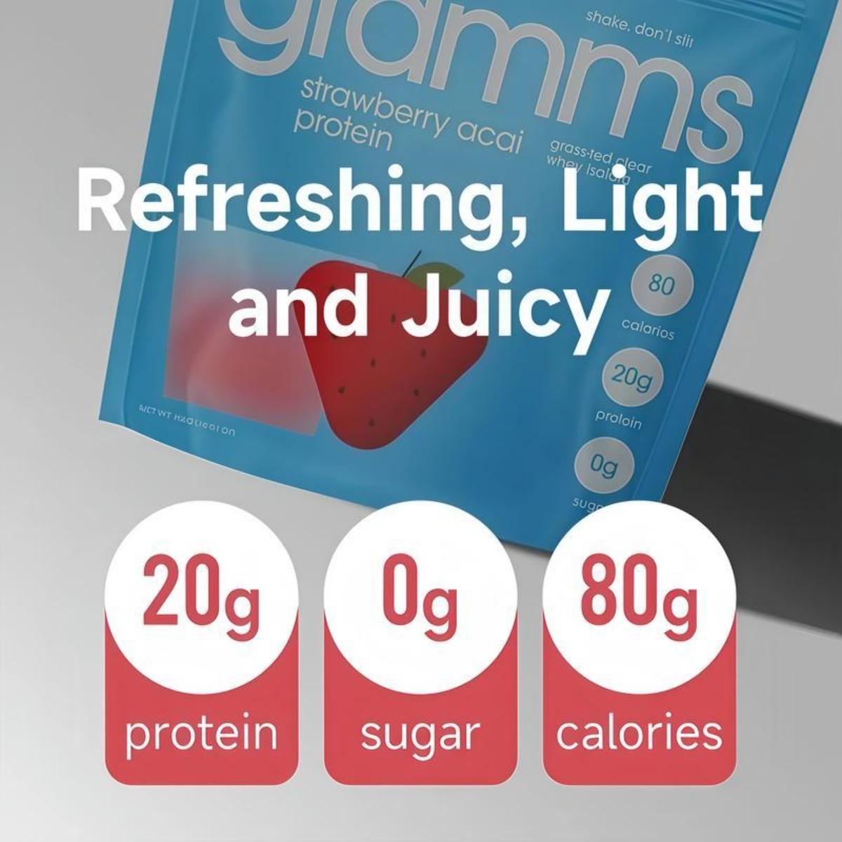 2 PACKS-Grams Grass-Fed Whey Isolate Clear Protein Strawberry Acai Sugar/Lactose