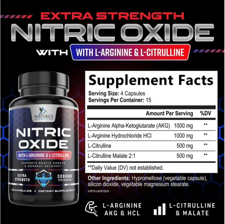 ( 2 pack ) Nitric Oxide Booster 3000mg L-Arginine 3X Extra Strength Capsules