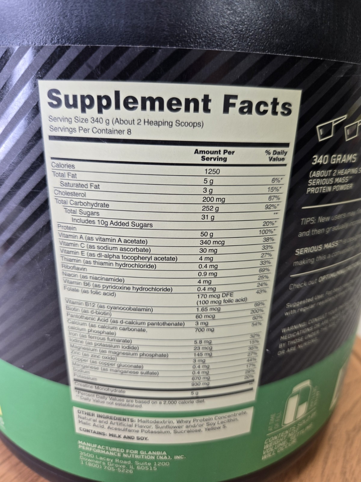 Optimum Nutrition Serious Mass Weight Gainer Protein Powder Banana. 6lb. 10/27