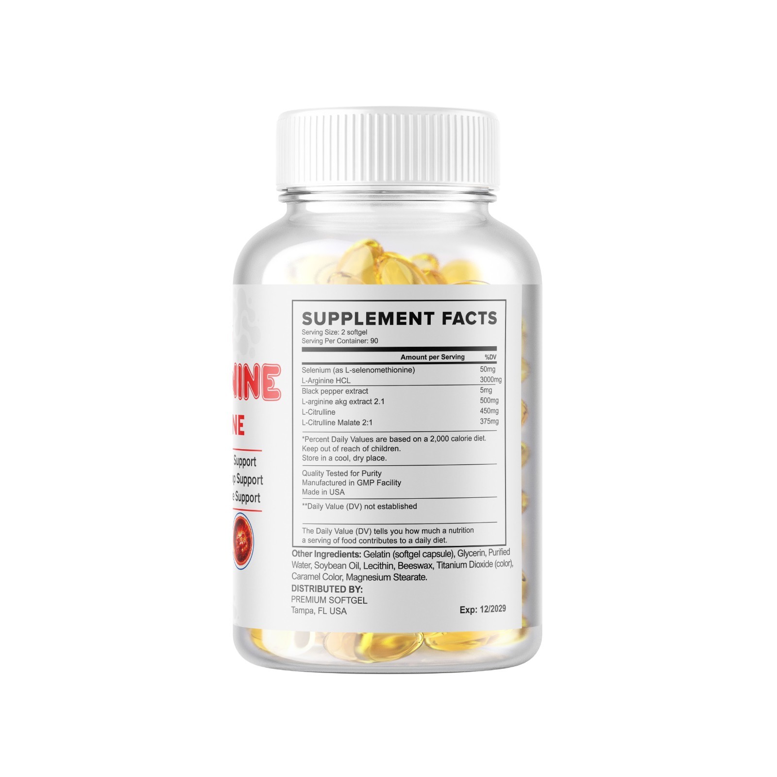 L-Arginine L-Citrulline Nitric Oxide Booster 3000mg, 180 Softgels, 90 Servings