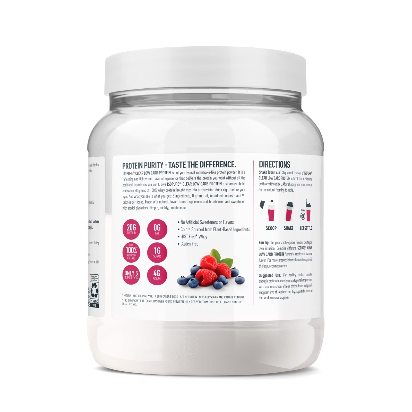 Isopure Clear Low Carb 100% Whey Protein Isolate Powder, Mixed Berry, 20g Protei