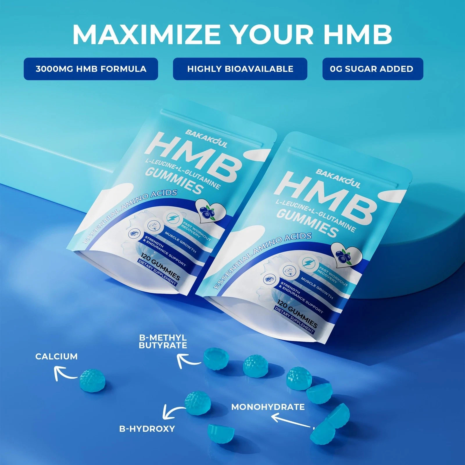 BAKAKOUL HMB and L-Leucine Gummies, HMB and Leucine Supplement Supports Muscl…