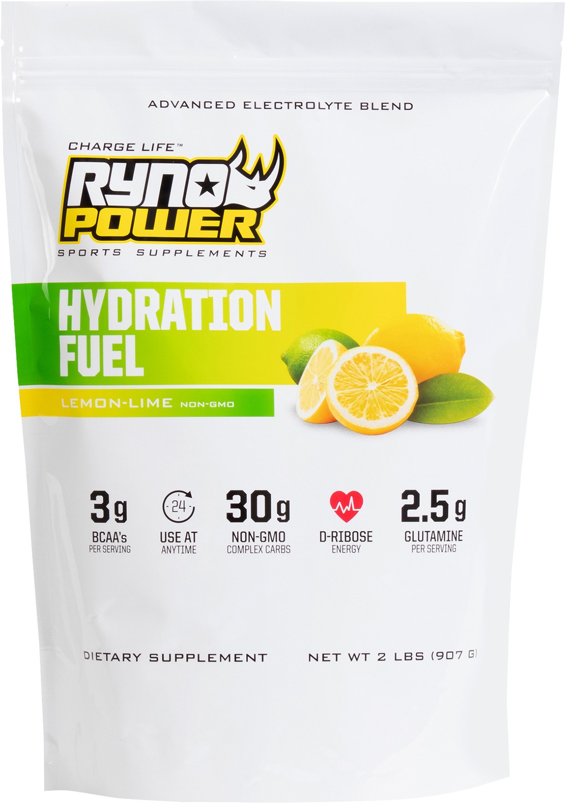 Ryno Power Hydration Fuel Lemon Lime 2lb Electrolyte Drink Mix