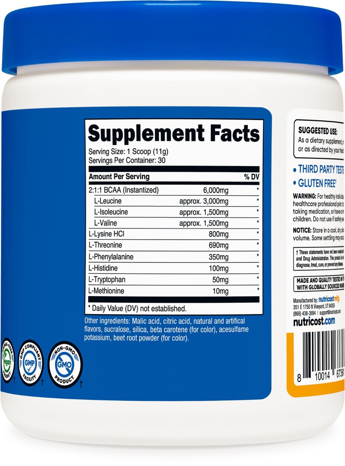 Essential Amino Acids EAA Powder – Peach Mango Flavor, 30 Servings, Non-GMO, Glu