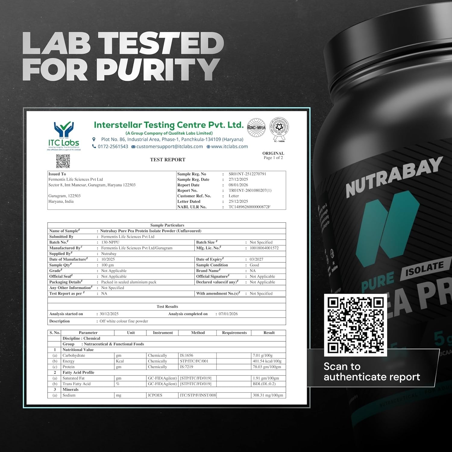 Pure Pea Protein Isolate – 25.3g Protein, 5g BCAA -1 Kg Unflavoured, 30 Servings