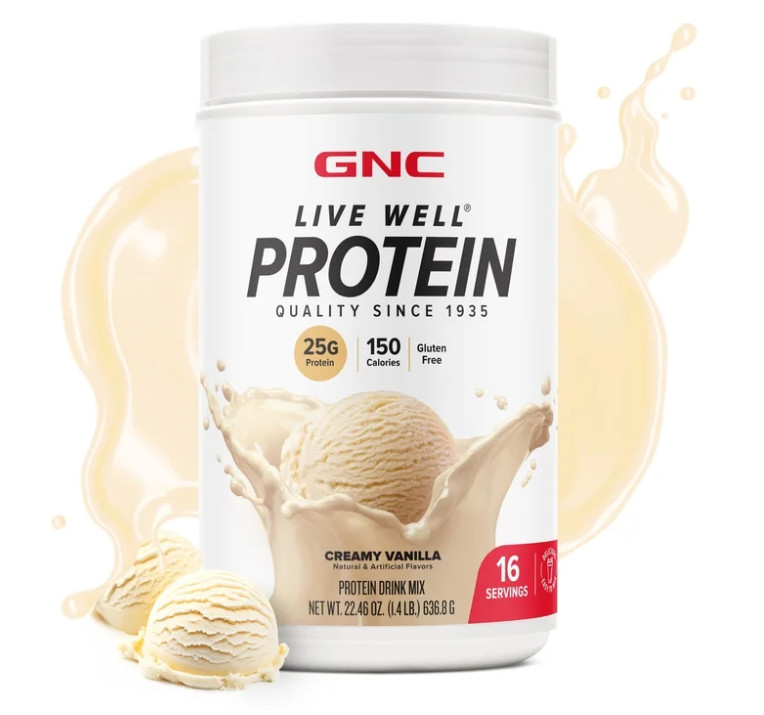 GNC Live Well Whey Protein Powder Creamy Vanilla 25g 16 Servings