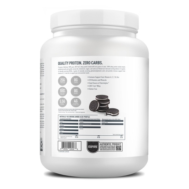 Zero Carb 100% Pure Whey Isolate Protein Powder – Cookies & Cream – 25g Protein