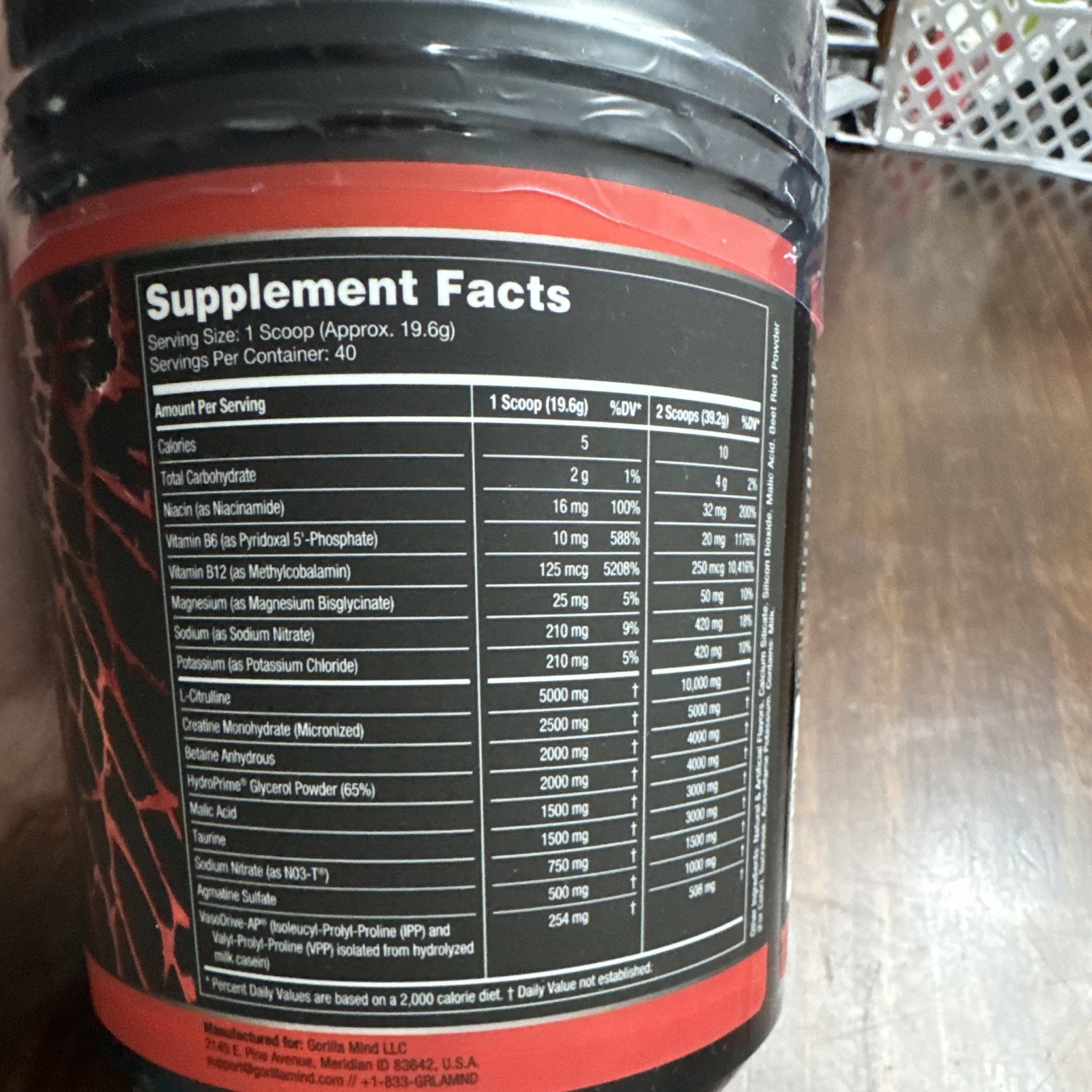 Gorilla Mind Mode Nitric Stimulant-Free Pre-Workout Tiger’s Blood 40 Servings