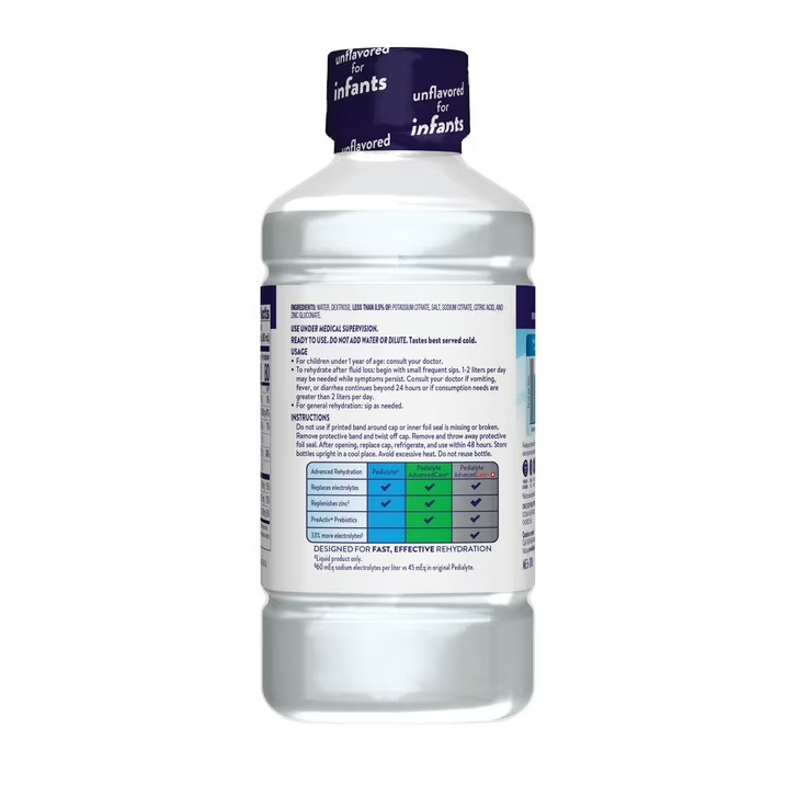 Pedialyte Electrolyte Drink, Unflavored, 1 Liter