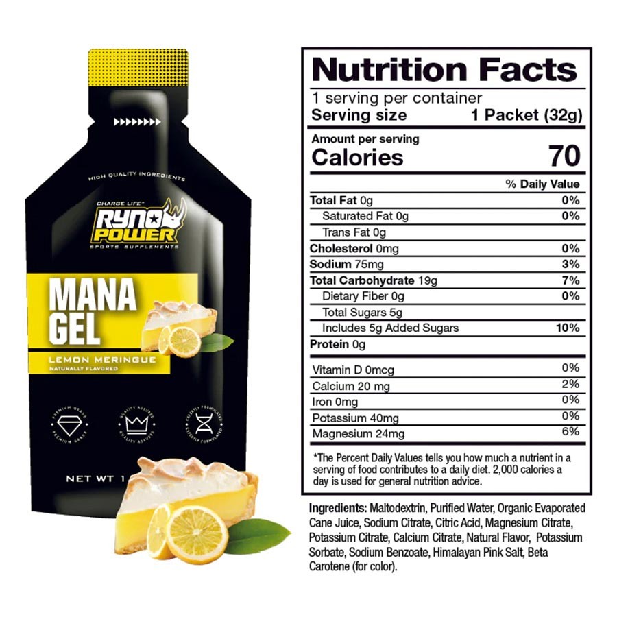 Ryno Power Mana Gel Gels Lemon, 12pcs