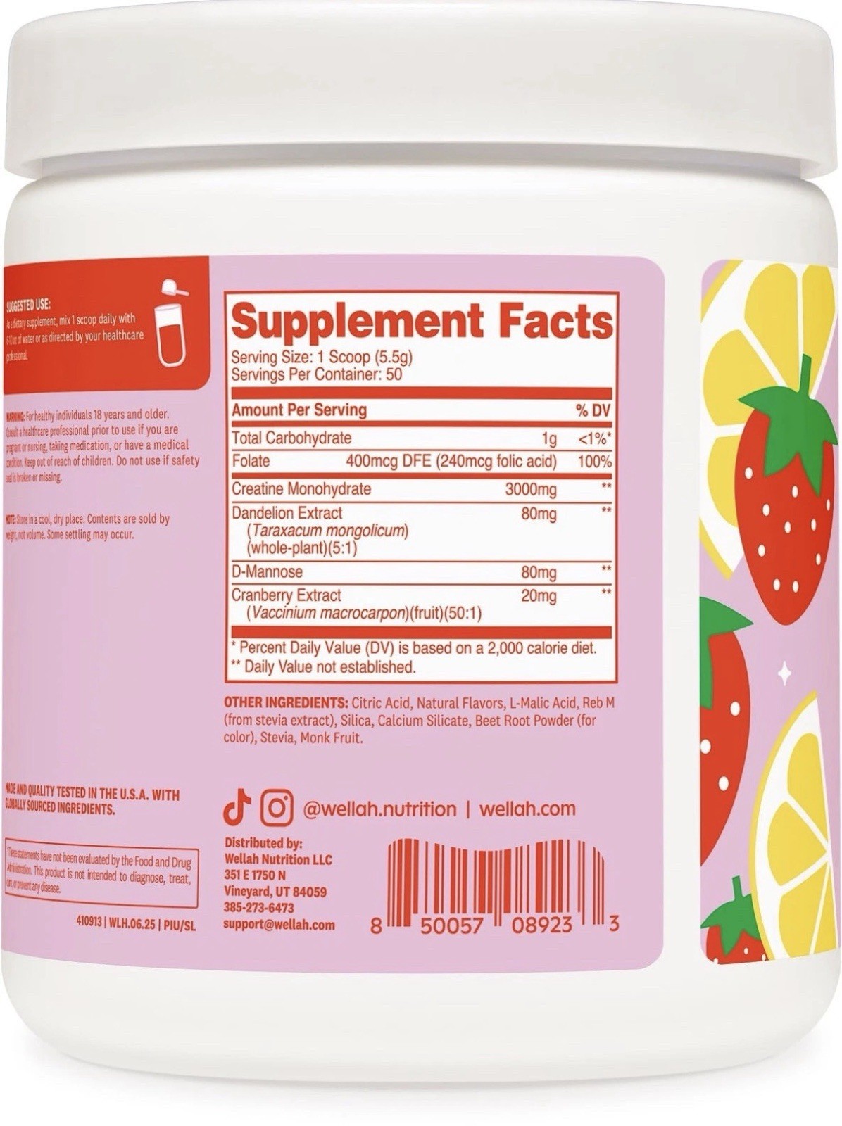 Wellah Creatine for Women 50 Servings, Strawberry Lemonade – 9.8oz Exp 5/29