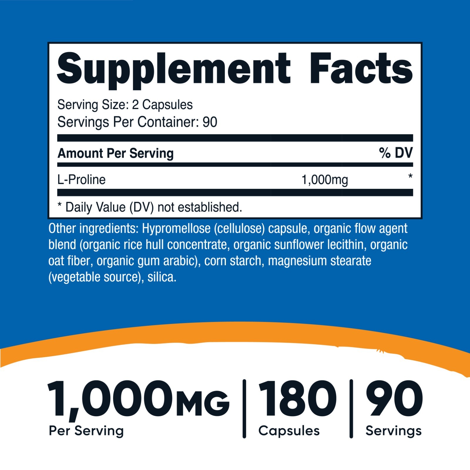 Nutricost L-Proline 1000mg, 180 Capsules (90 Servings)