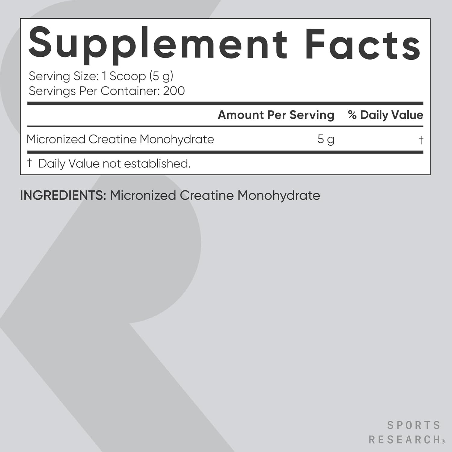 Sports Research Creatine Monohydrate Micronized Powder 35.27 oz 5g Serving