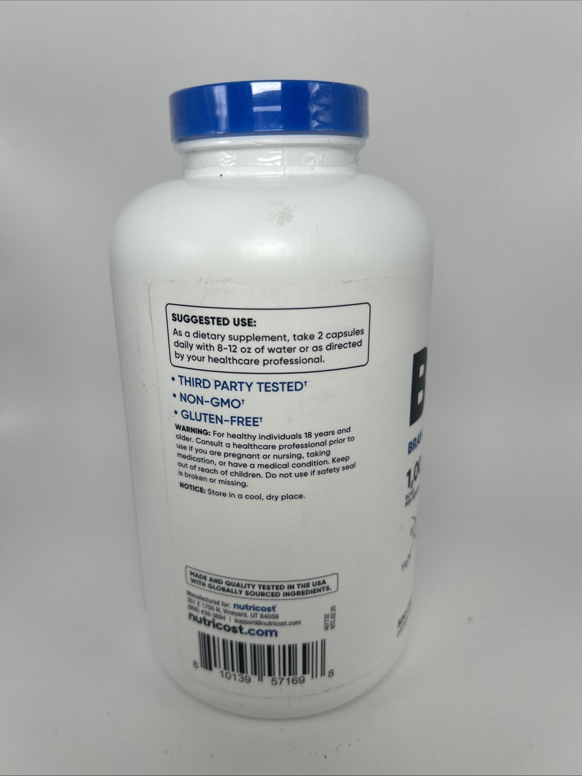 Nutricost BCAA 1000mg, 500 Capsules Exp 3/2028