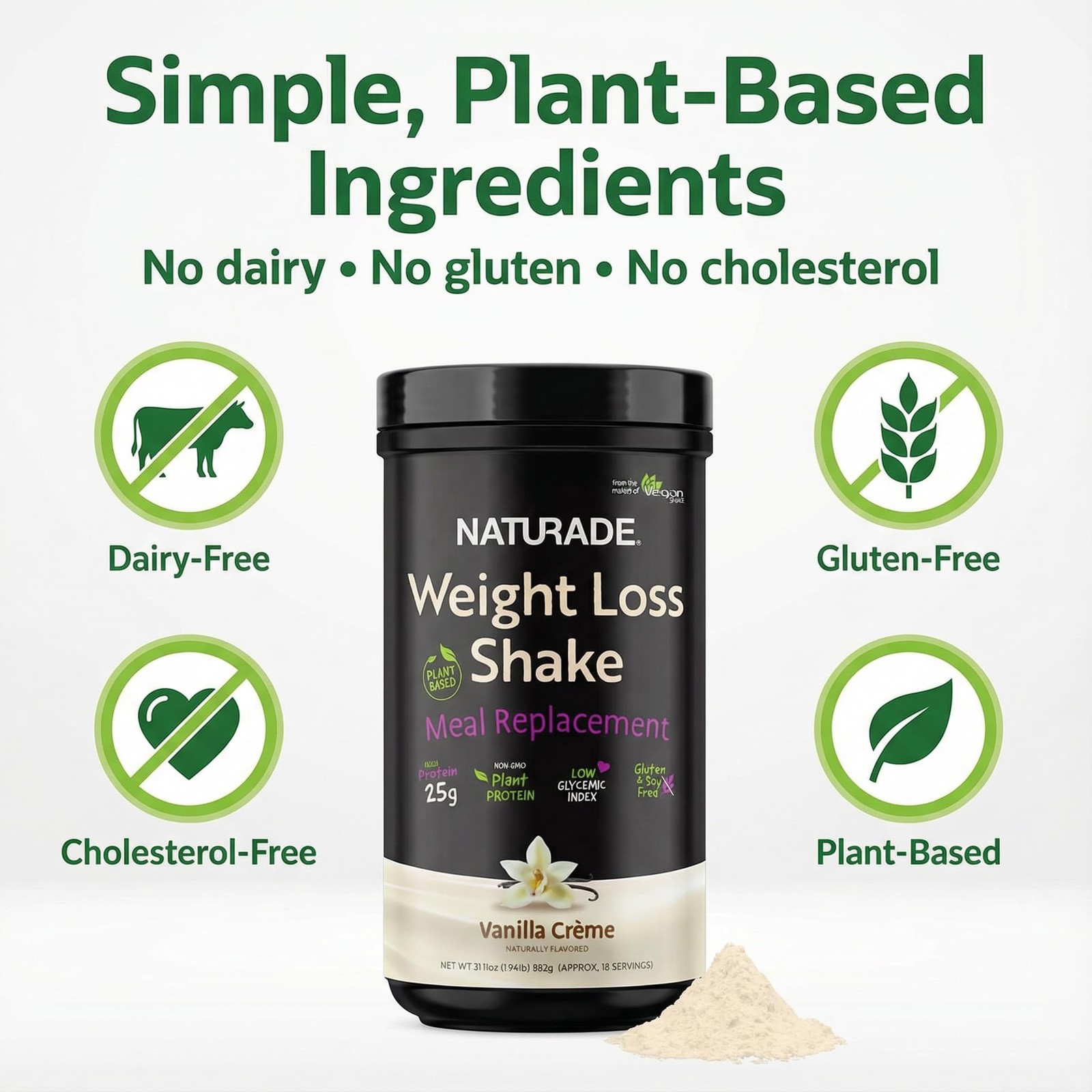 Plant-Based Meal Replacement Shake 25G Complete Protein Fiber 18 Vitamins