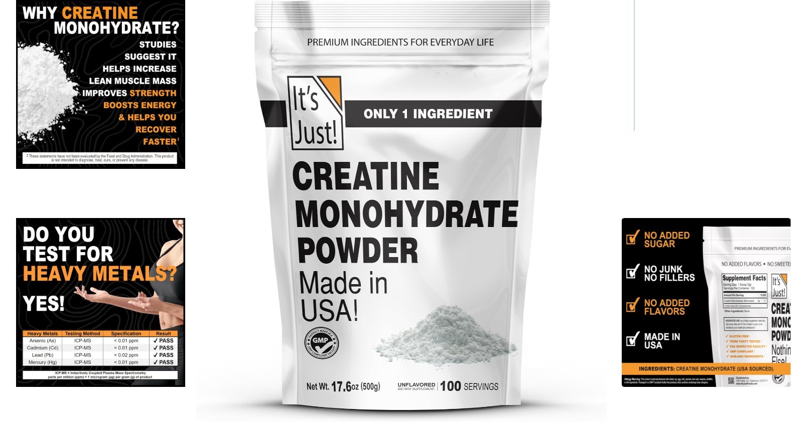 High-Quality Creatine Monohydrate Powder – Gluten-Free, Includes Scoop