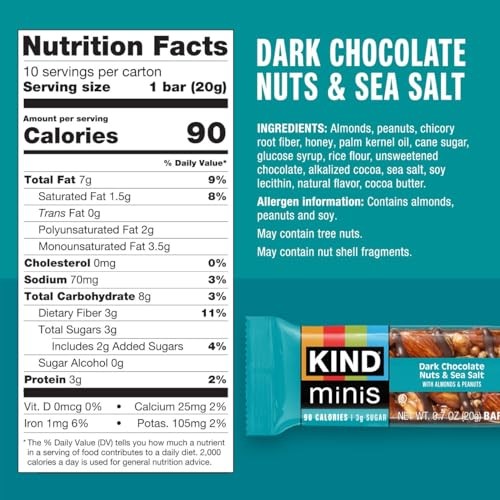 KIND Minis, Dark Chocolate Nuts & Sea Salt, Healthy 0.7 Ounce (Pack of 10)
