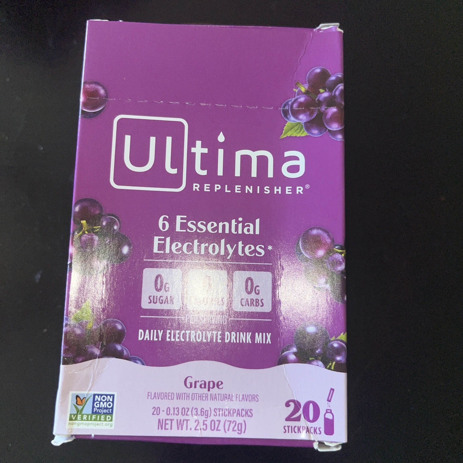 2x 20 = 40 Ultima Replenisher Hydrating Electrolyte Powder Grape Stick pack Box