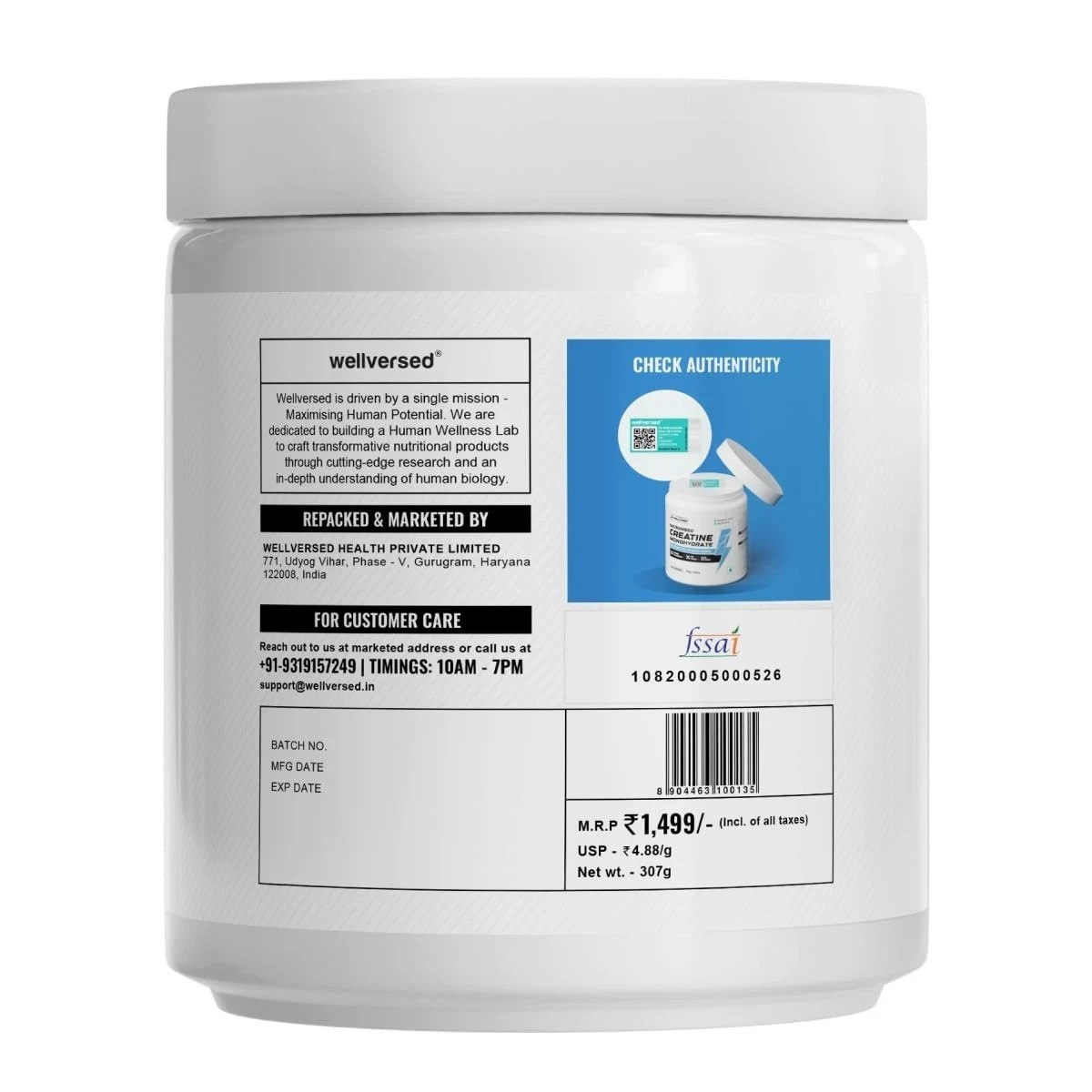 Wellcore Micronised Creatine Monohydrate Powder Tropical Tango Flavour 307g Y955