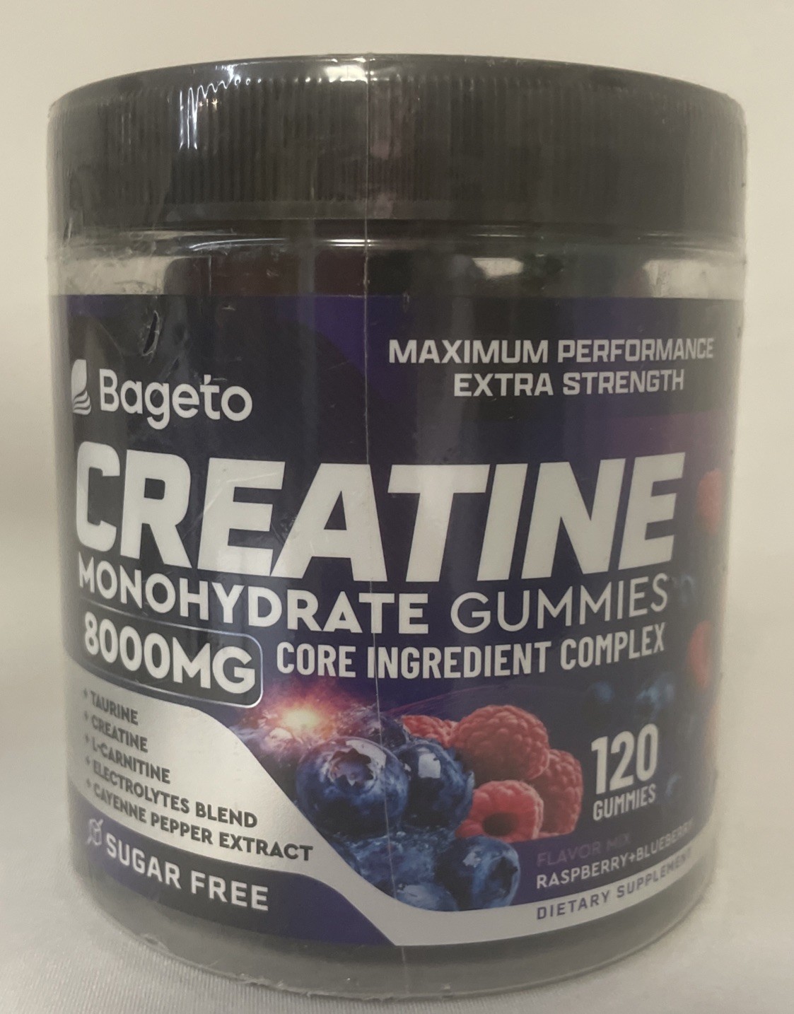 LOT OF THREE Bageto CREATINE Monohydrate Gummies 8000mg Ras Blue 120 Exp 8/27