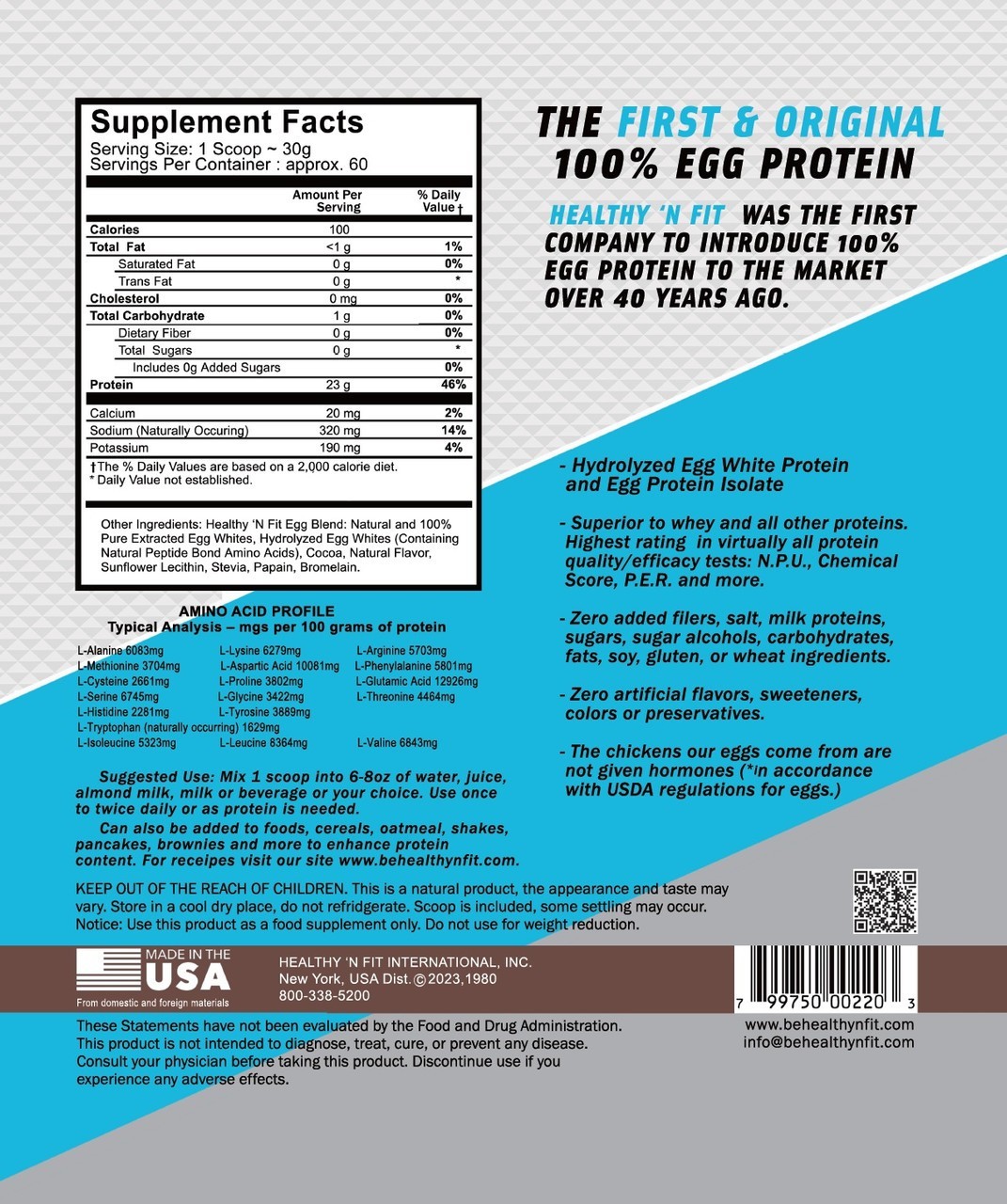 Healthy N Fit 100% Egg Protein- Chocolate 4lb, Egg White, Zero Lactose, Natural