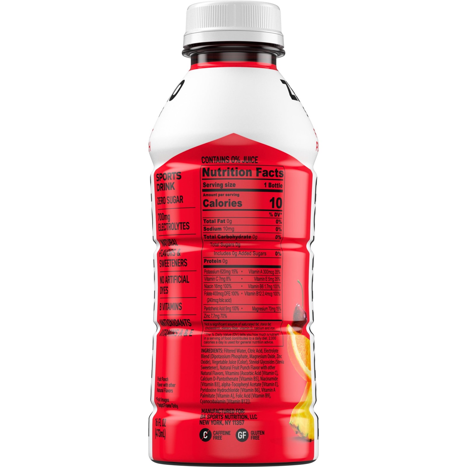 BODYARMOR Zero Sugar Fruit Punch Electrolyte Sports Drink, 16 fl oz Bottle
