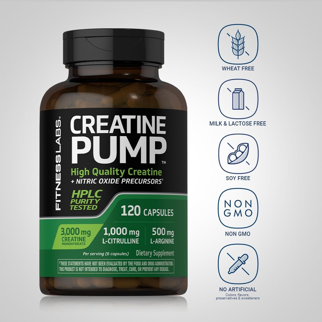 Creatine Monohydrate Capsules | 3000mg |120 Count | Pump Supplement for Men and