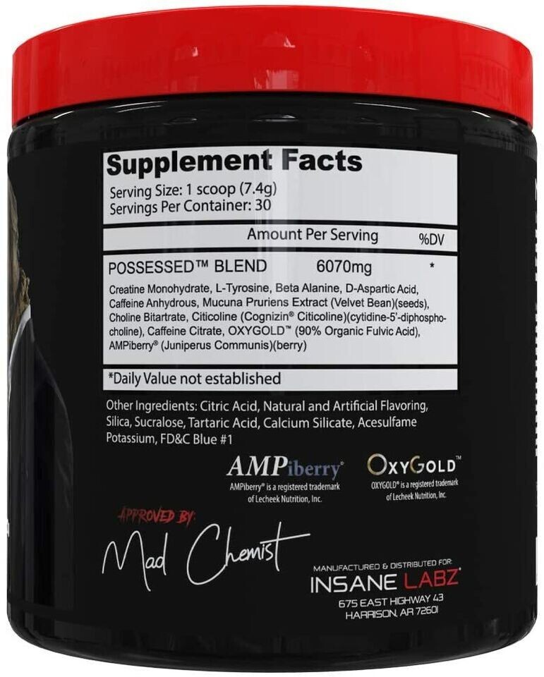 Insane Labz Possessed Premium Test Boosting Pre-Workout 30 Servings 3 Flavors