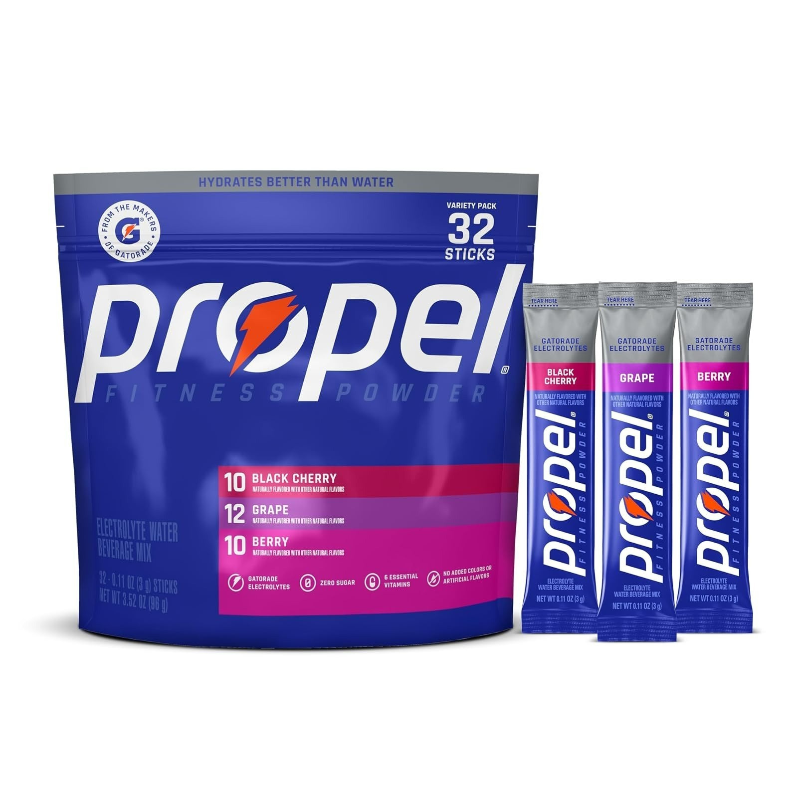 Propel Electrolyte Powder Drink Mix – Grape, Sugar Free, 32 Servings