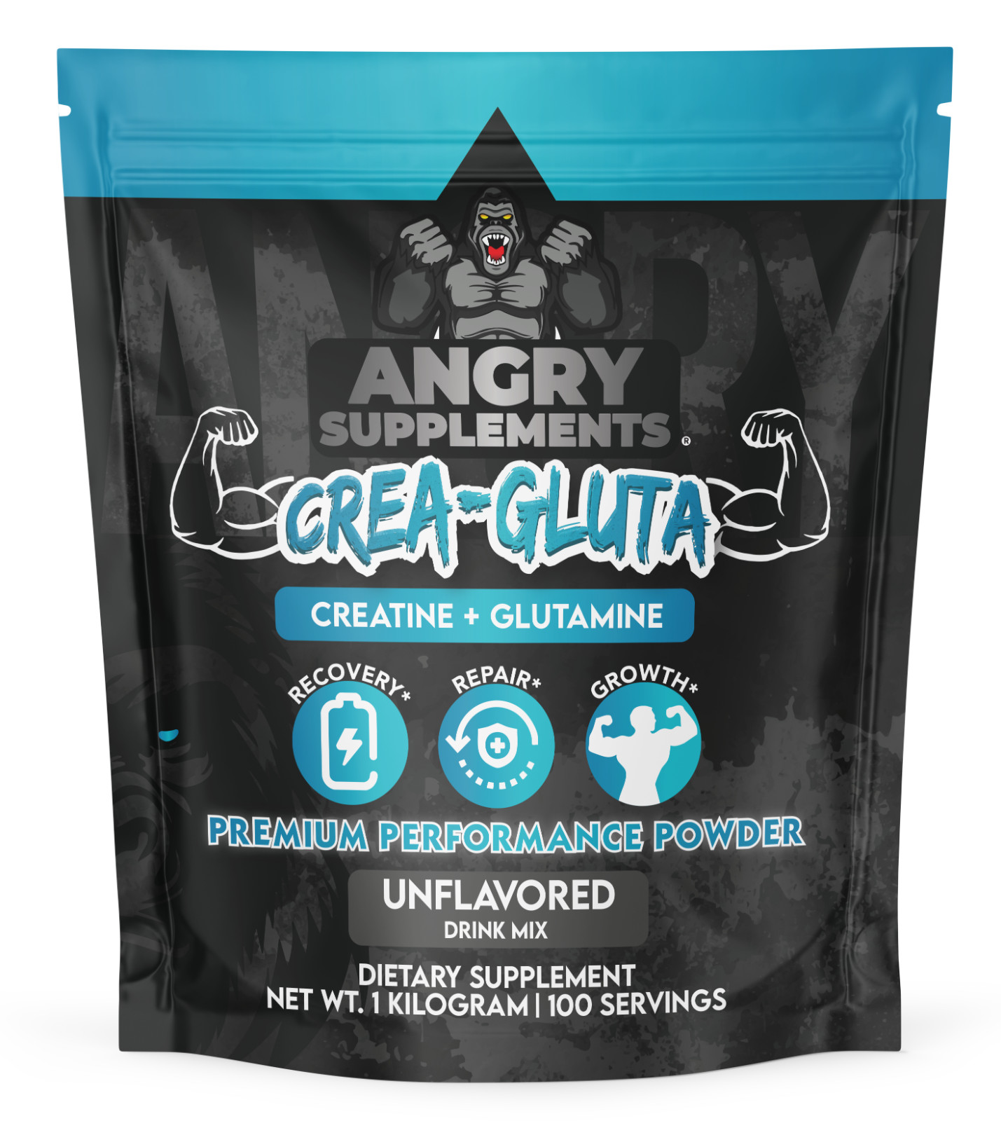 Angry Supplements CREA-GLUTA Creatine + Glutamine Workout Powder 1 Kilo 100 Serv