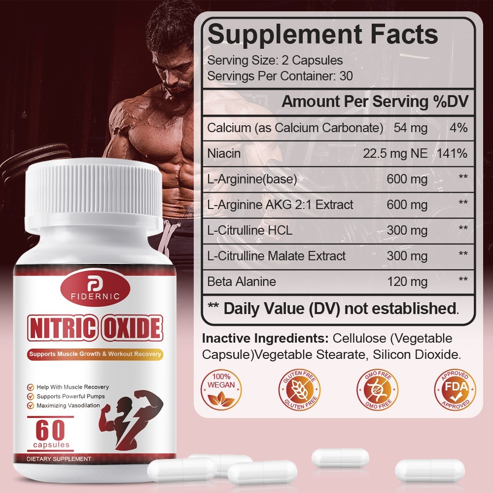 Nitric Oxide Booster 60 Capsules Muscle Pump Workout Support