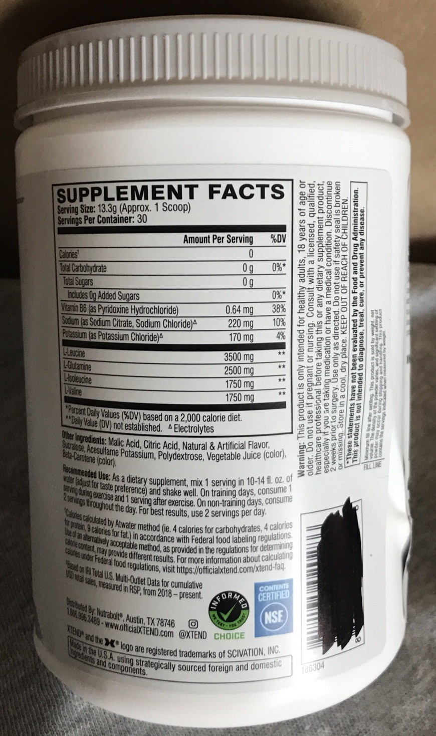 Xtend Original Elite Recovery BCAA Powder – Knockout Fruit Punch – 30 servings