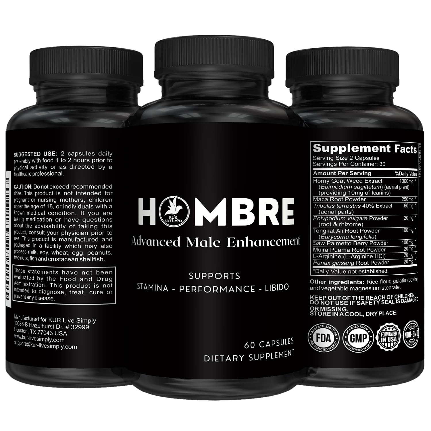Hombre Male Enhancing Supplement – Add 2 in 60 Days With 60 Count (Pack of 1)