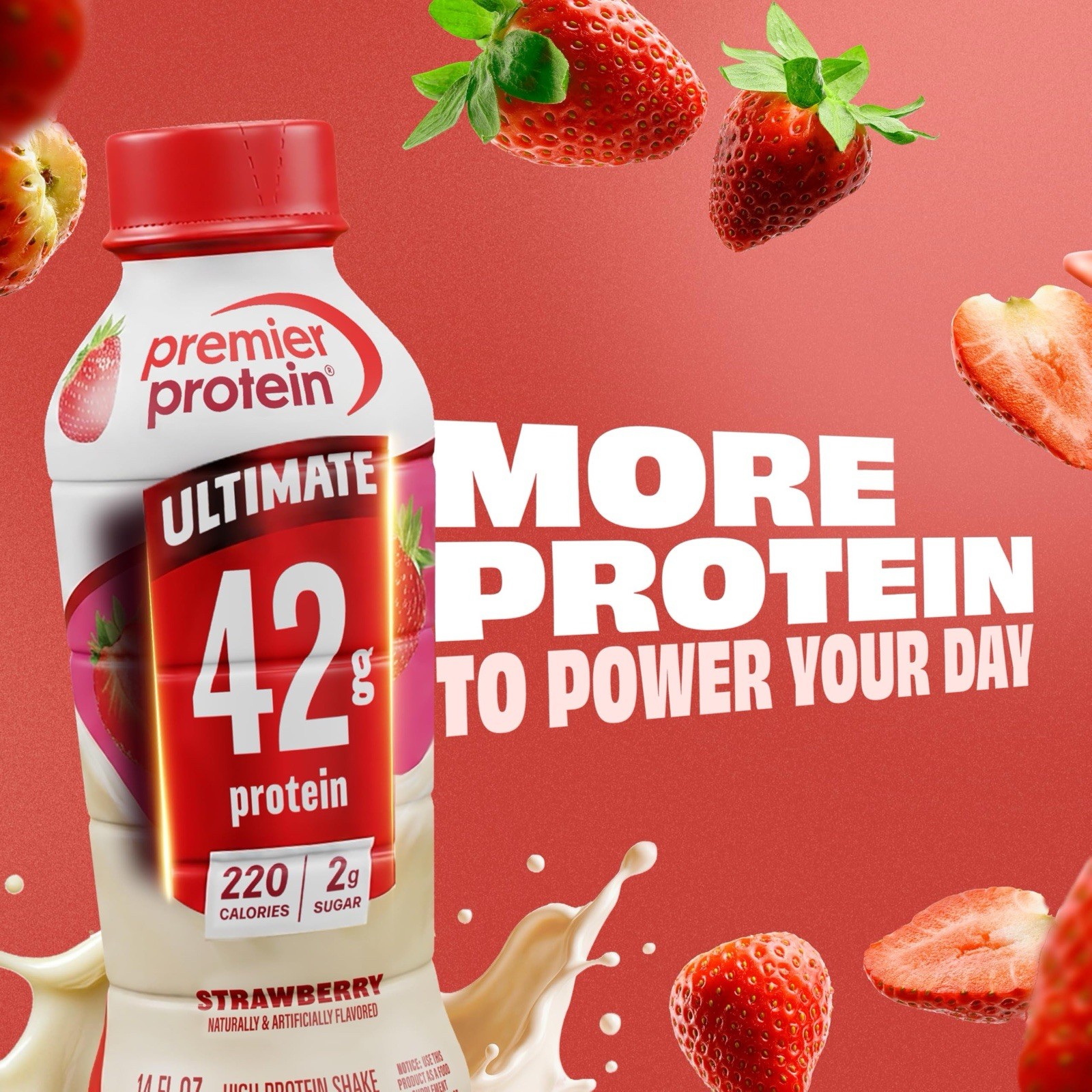 Premier Protein ULTIMATE 42g Protein Shake, Strawberry 🍓 14 Fl Oz, 12 Pack