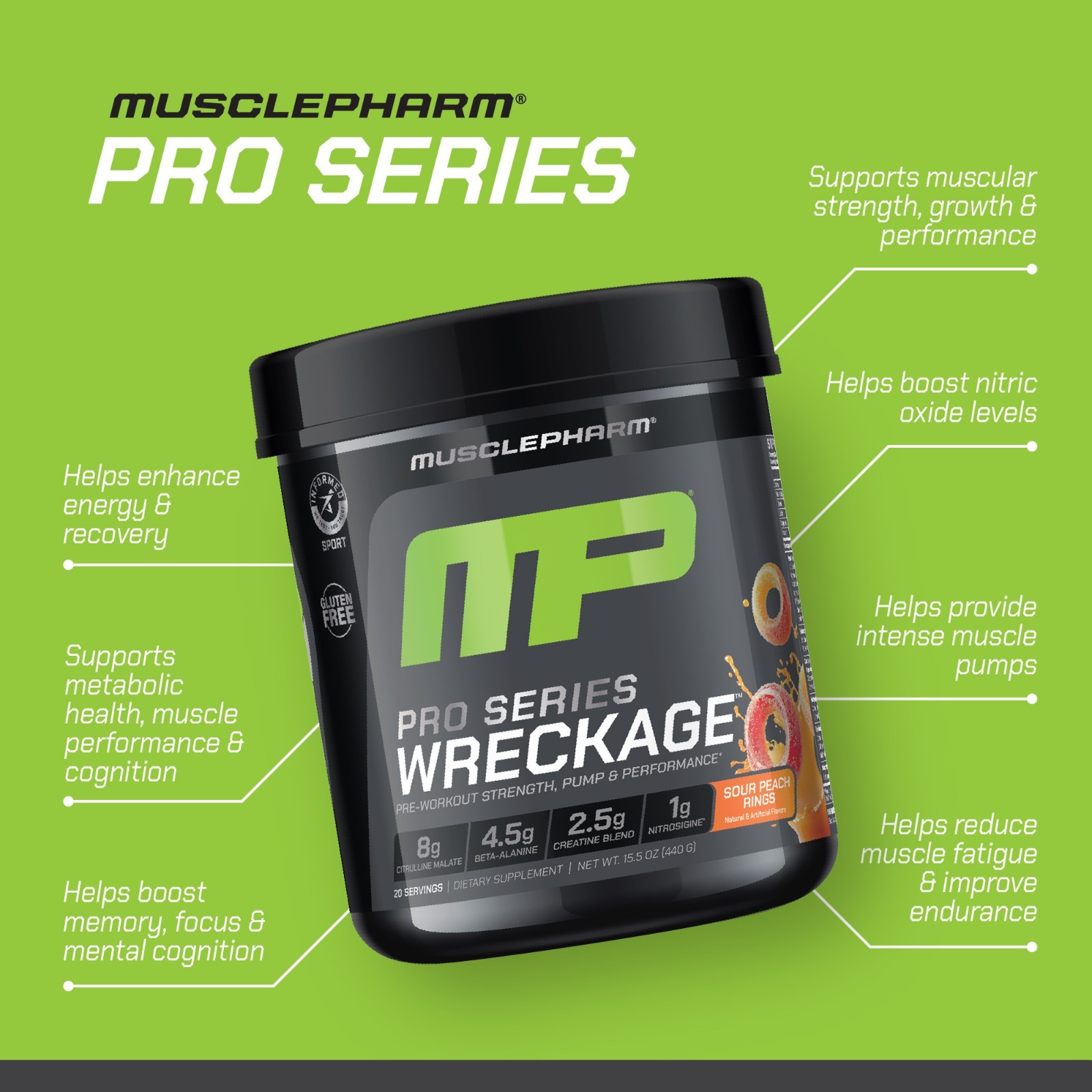 Pro Series Wreckage™, Pre-Workout, Sour Peach Rings, 15.5 oz (440 g)