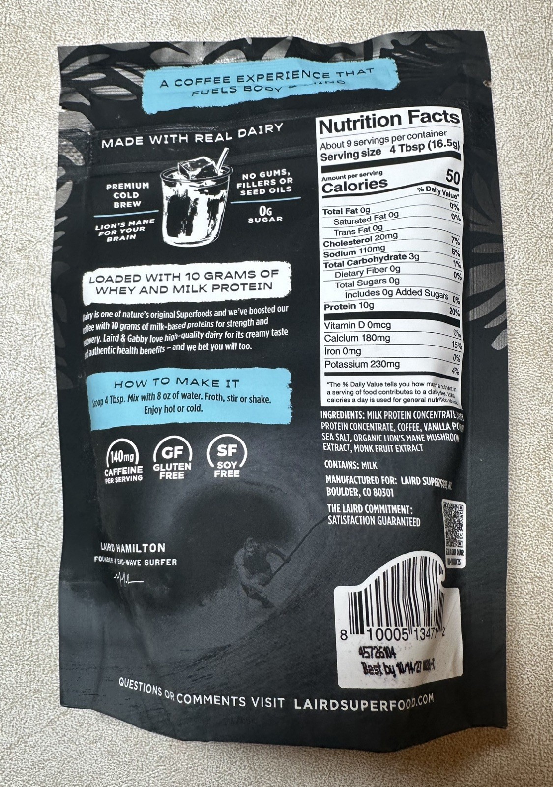 Laird Superfood Vanilla Protein Coffee Lion’s Mane Mushroom Protein 5.3z BB 6/27