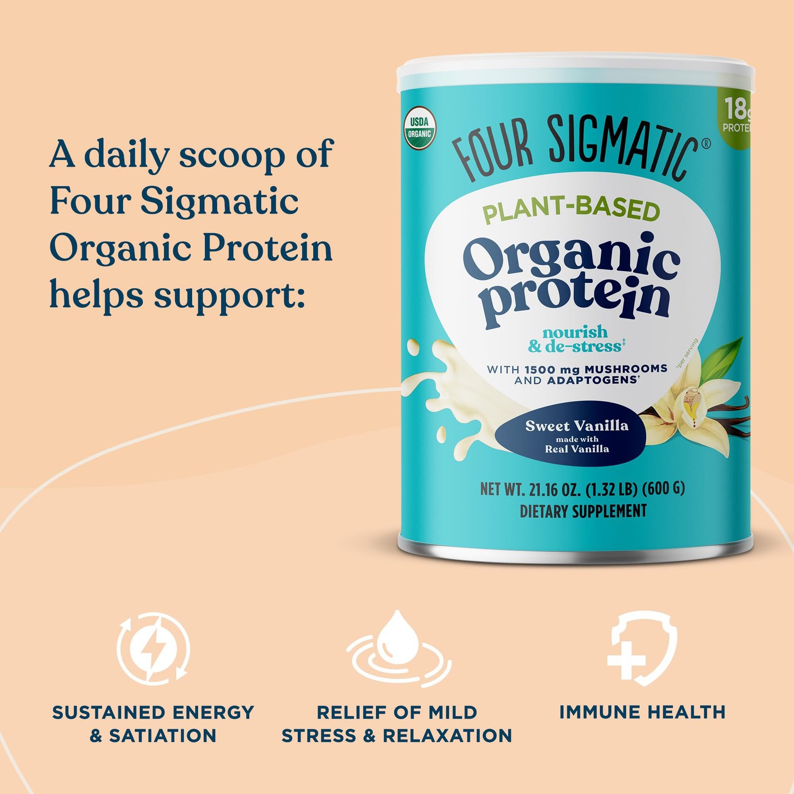 11/26 Four Sigmatic Organic Vegan Protein Powder | 18g Plant-Based Protein per S
