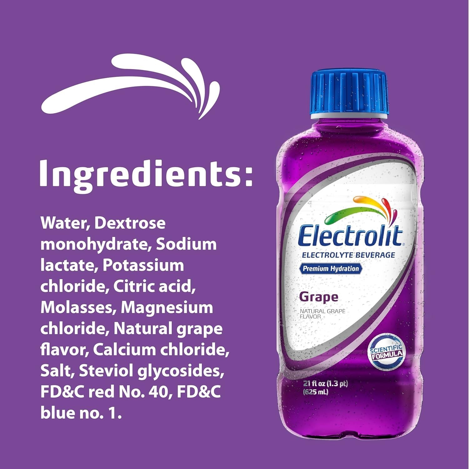 Electrolit, Electrolyte Beverage, Grape, 21 Fl Oz bottle (Pack of 12)