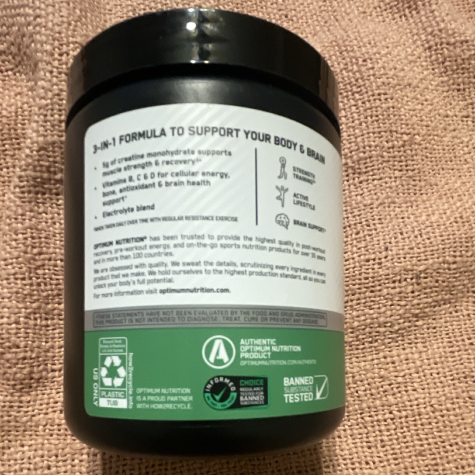 Optimum Nutrition Creatine+ Strawberry Peach 40 Servings Banned Substance Tested